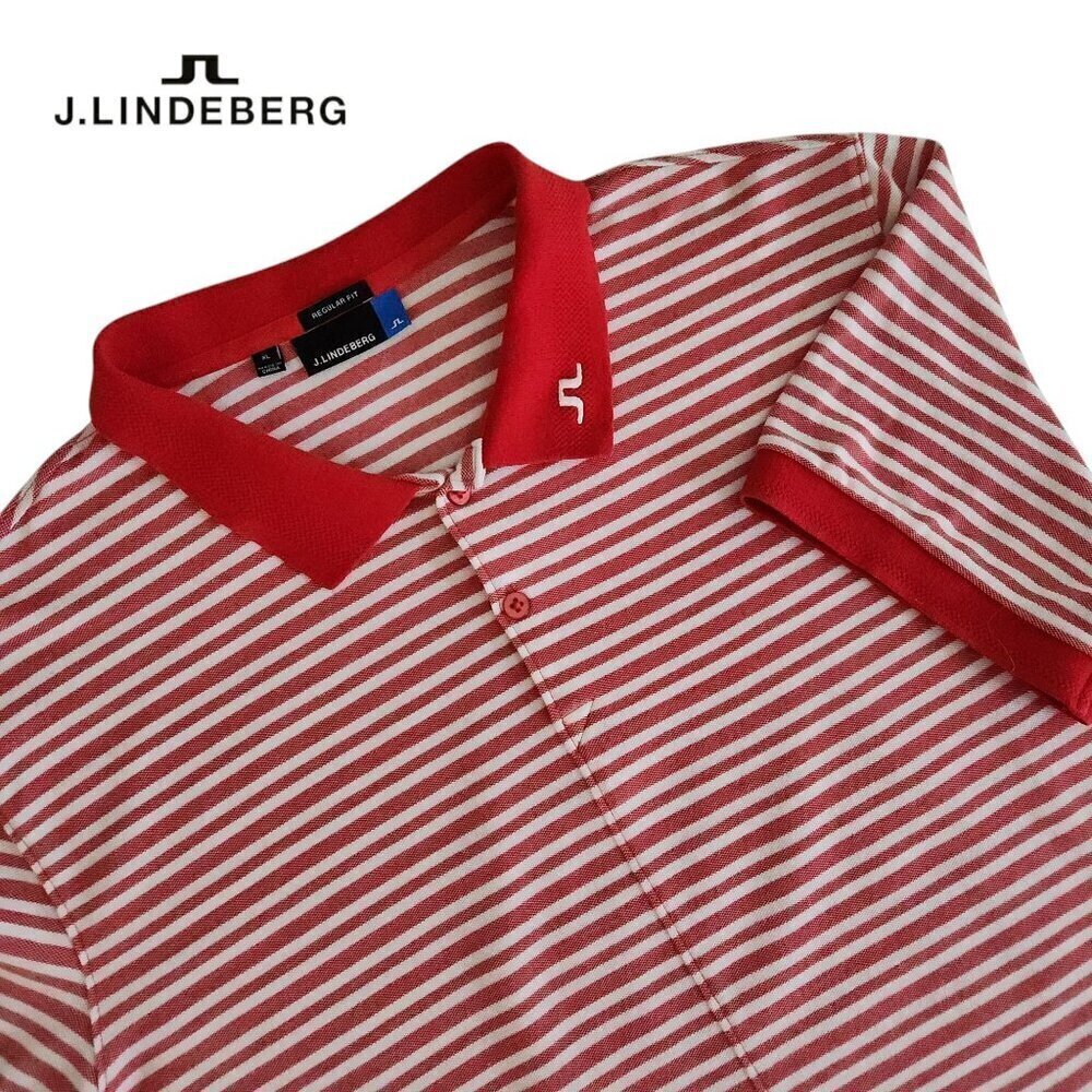 J. LINDEBERG Red White Striped Golf Polo Performance Regular Fit xl